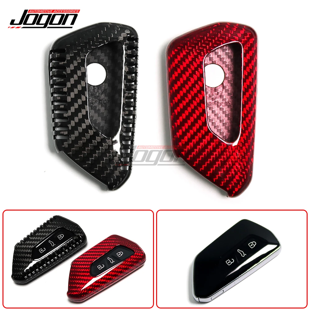 Skoda Octavia A8 용 시트 Leon MK4 리얼 카본 원격 폴드 키 Fob 케이스 셸 커버 트림, VW Golf 8 Mk8 GTI GTD R 2020 +