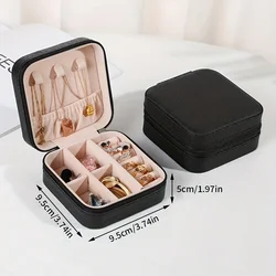 Elegant Women's Jewelry Travel Organizer - Compact Zippered Case with Suitcase - Inspired Design for Necklaces, Earrings, and Rings - Chic Nylon Jewelry Box Gift for Her (Black)