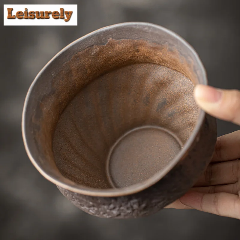 60ml Retro Gilded Iron Glaze Jianshui Zen Rough Pottery Tea Washing Basin Writing-brush Washer Chaxi Chinese Tea Set Collection