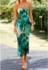 Summer Women Sexy Chestless Hem Slit Sleeveless Printed Dress 5