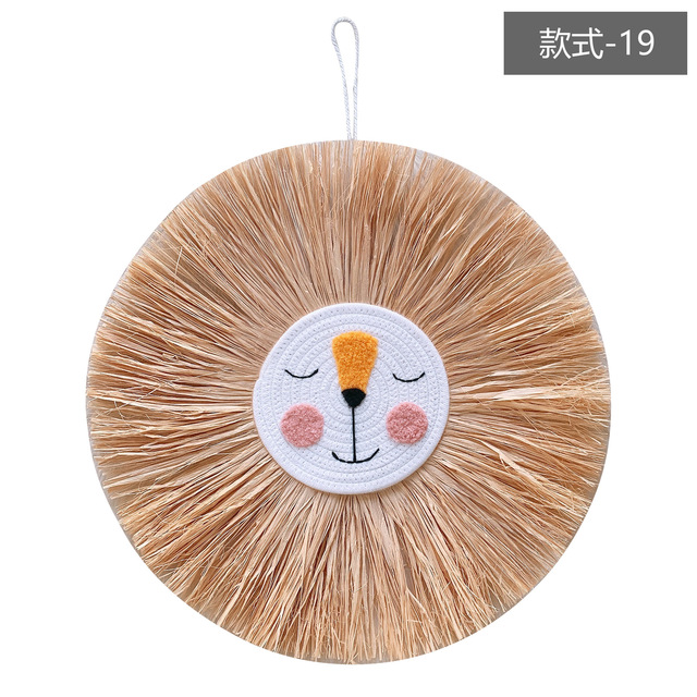 Home decoration Tapestry Handwoven Cartoon Lion Hanging Decorations Cute Animal Head Ornament Children room Wall Hanging