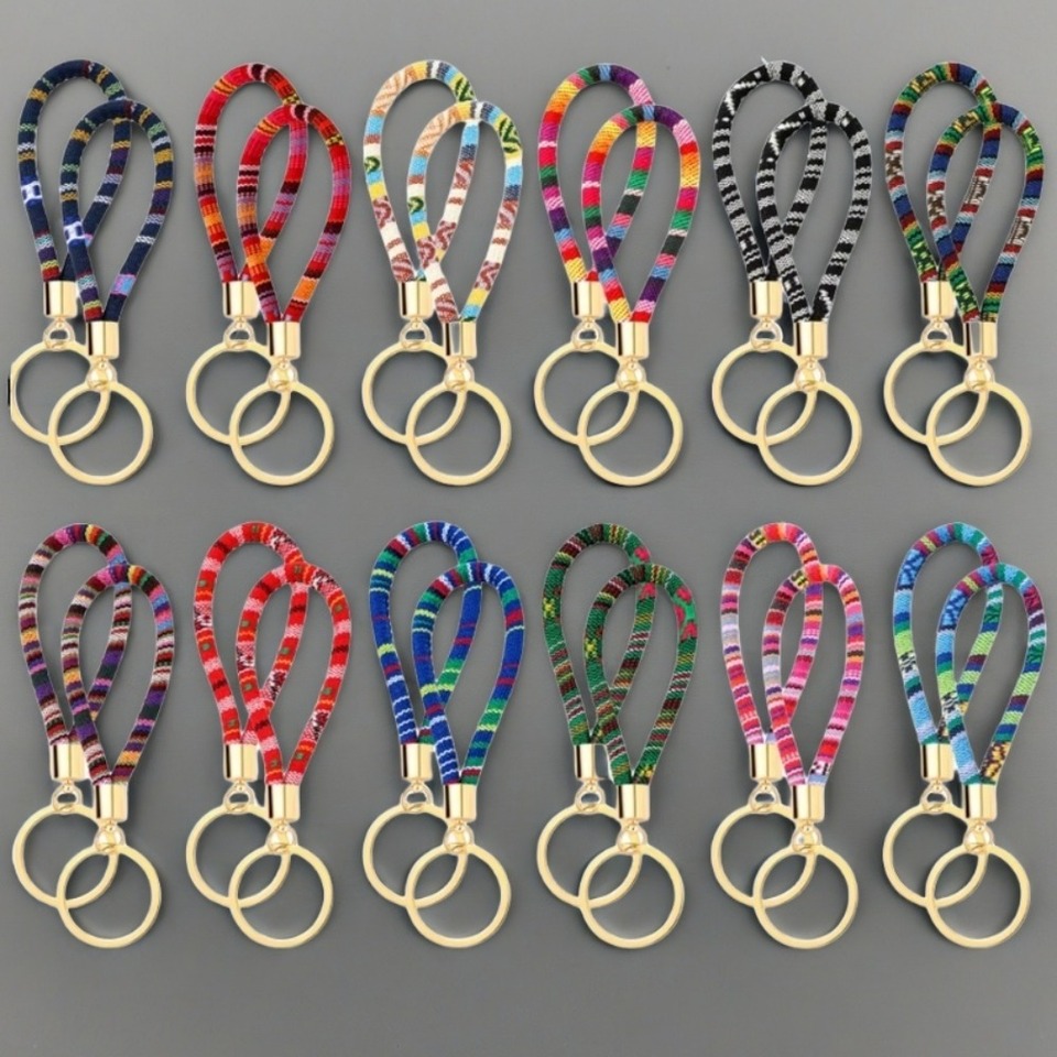 Creative Weave Rope Leather Keyring Pendant Backpack Hangings Keychain Originality Bohemia Style Wrist Strap Key Chain Ring Gift