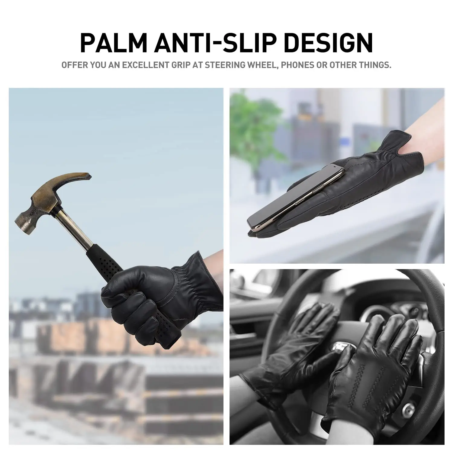 BISON DENIM Sheepskin Leather Gloves for Men Winter Warm Cashmere Lined Touchscreen Sport Gloves for Running Cycling Ski Driving cycling gloves running gloves leather gloves sports gloves male gloves warm gloves