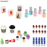 8PCS/10PCS Miniature Coffee Yogurt Rice Ice Cream Fruit Jam Bottle Nail Polish Pretend Food For Dollhouse Play Accessories 1