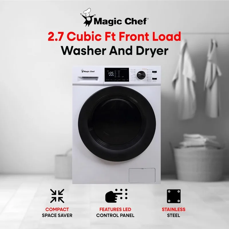 Magic Chef 2.7 Cubic Foot Front Load Portable Compact Electric Washing Washer And Dryer Machine Combo Appliance, White 2