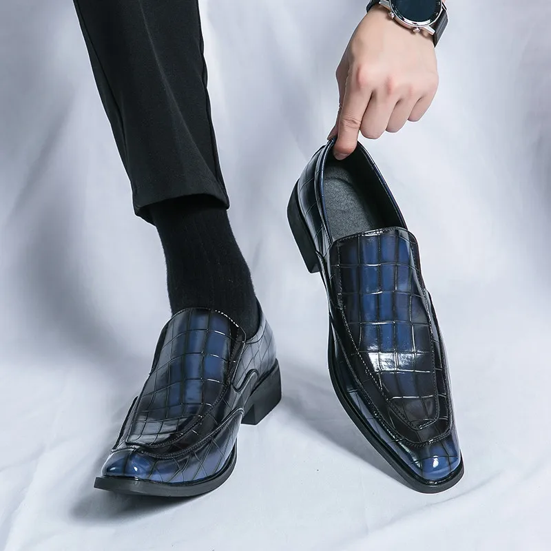 British Style Men Oxfords Fashion Green Plaid Leather Shoes For Men Dress Shoes Business Men's Formal Social Masculino