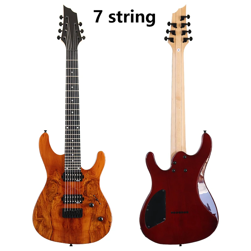 8 Strings Tree Burl Top Electric Guitar 39 Inch Red Solid Okoume Wood Body Matte Finish 24 Frets 5 Pcs Maple Wood Combine Neck headless electric guitar