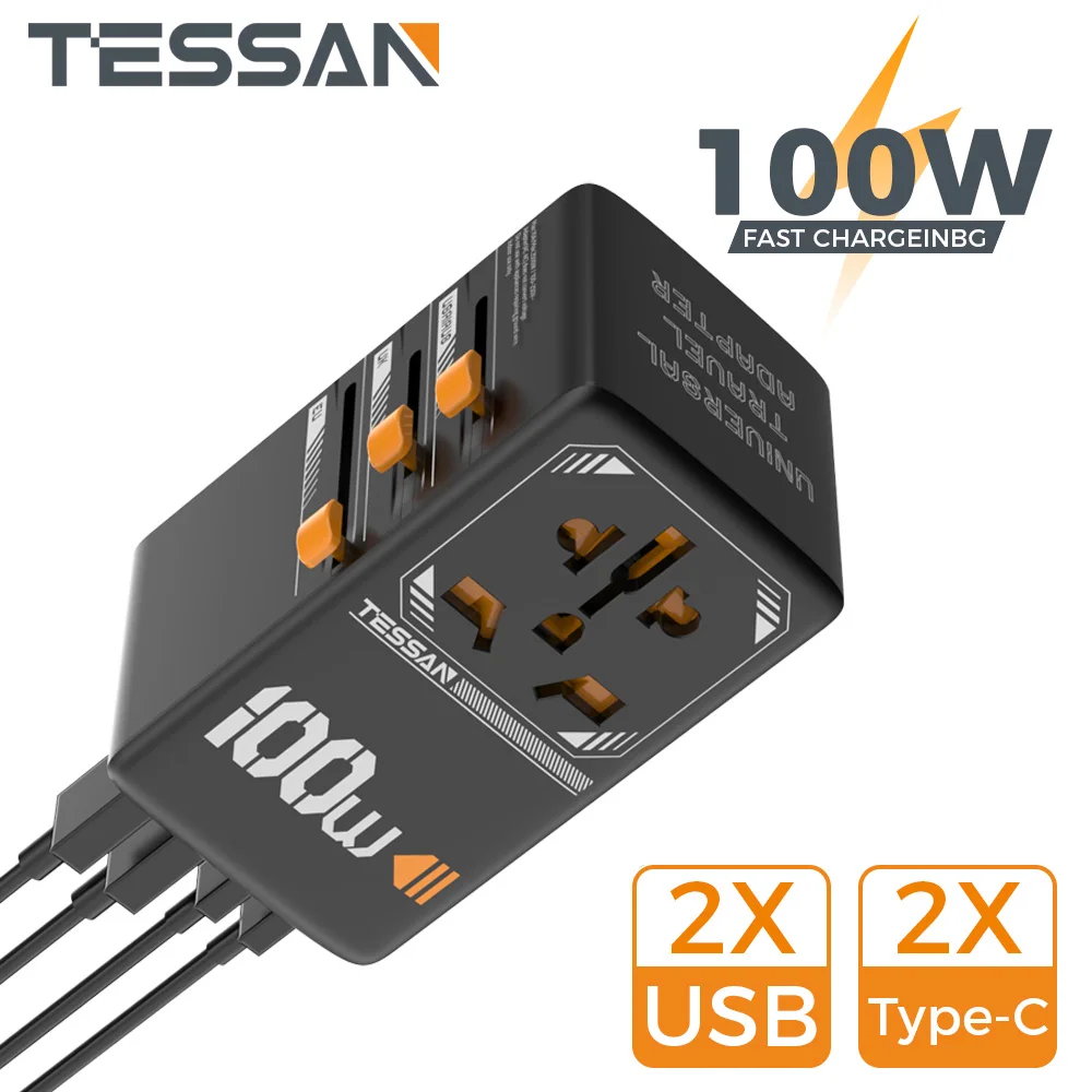 

TESSAN 35W/65W/100W GaN Universal Travel Adapter with USB Ports Type C Fast Charging Power Adapter EU/UK/USA/AUS Plug for Travel