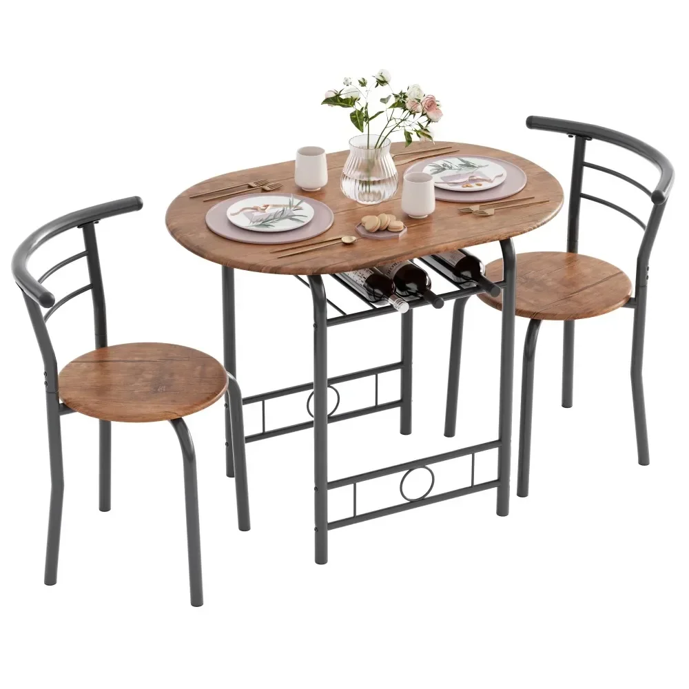 3 Pieces Dining Set Breakfast Table Set Space Saving Wooden Chairs and Table Set, for Dining, Office and Living Spaces of Home 2