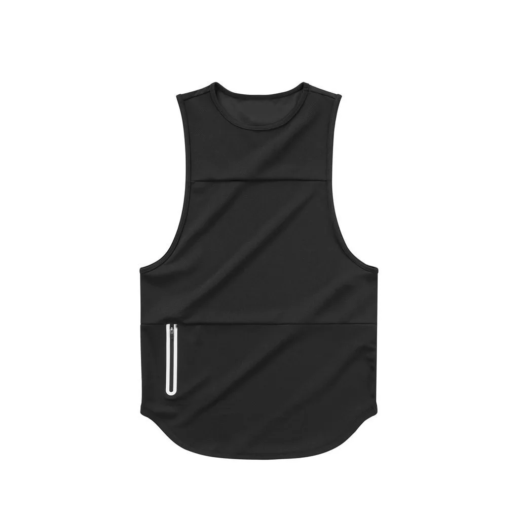 Men's Casual Sports Quick-drying Sleeveless Tank Top With Zipper Pocket Design For Gym Fitness 1 Piece sports vest