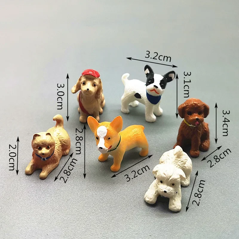 6pcs Dog Animal Set Miniature Dollhouse Ornament Mini Toy Home Craft Fairy Bonsai Decor Cake Decoration DIY Accessories images - 6