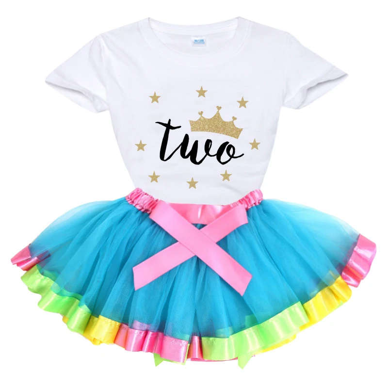 

Girl Clothes Sets Rainbow Dress Outfits Tutu Dress Suit Children Clothing 2021 Summer Skirt Kids Sport Clothing Sets Light Up 5T