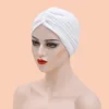 Women Muslim Hood Cap Pure Color New Lady Headscarf Hats Female Stitching Forehead Cross National Caps Girls Indian Hats 2