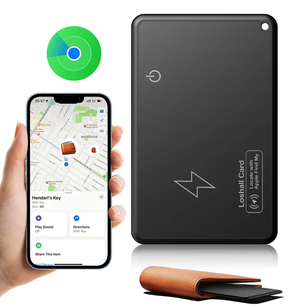 Wireless Charging Wallet Tracker Card GPS Locator Waterproof for Luggage Purse Passport Smart Tag Work with Apple Find My App