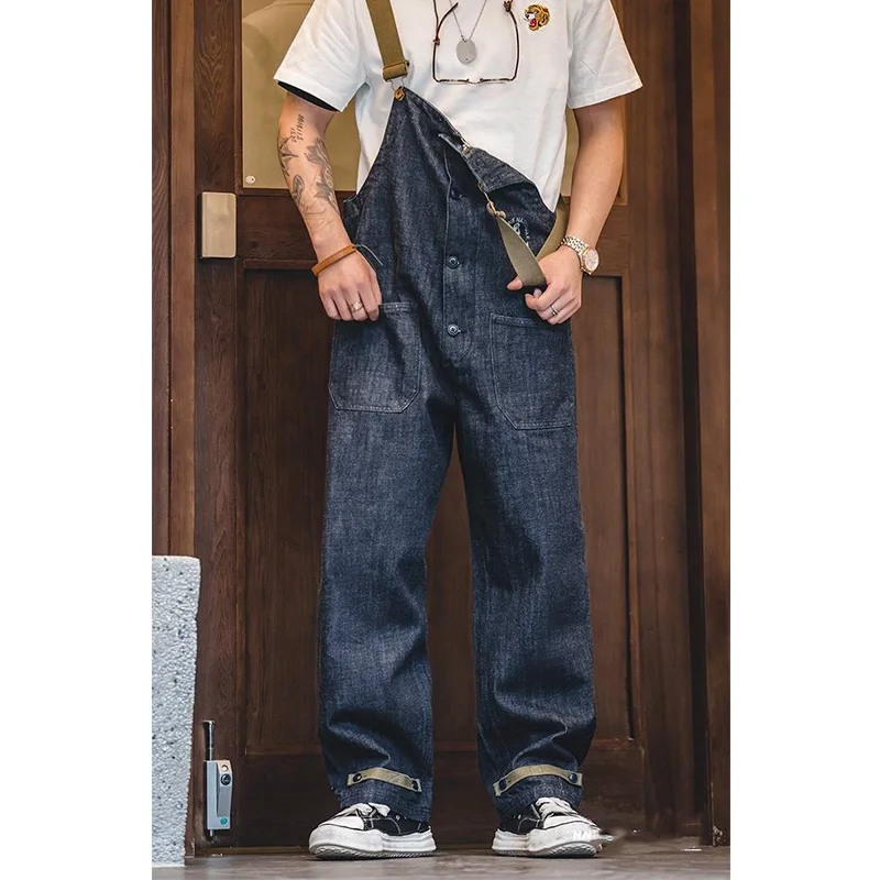 Cargo Jeans Jumpsuit Retro Navy Strap Pants Spring Autumn Washed Straight Jeans Mens Fashion Pantalones Vaqueros Hombre Size 5XL