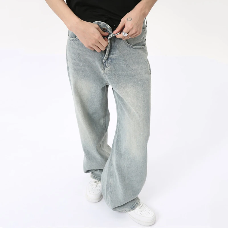 IEFB High Street Men's Jeans New Casual Washed Light Straight Male Denim Pants Wide Leg Loose Trousers Chic Summer 9C6317 5