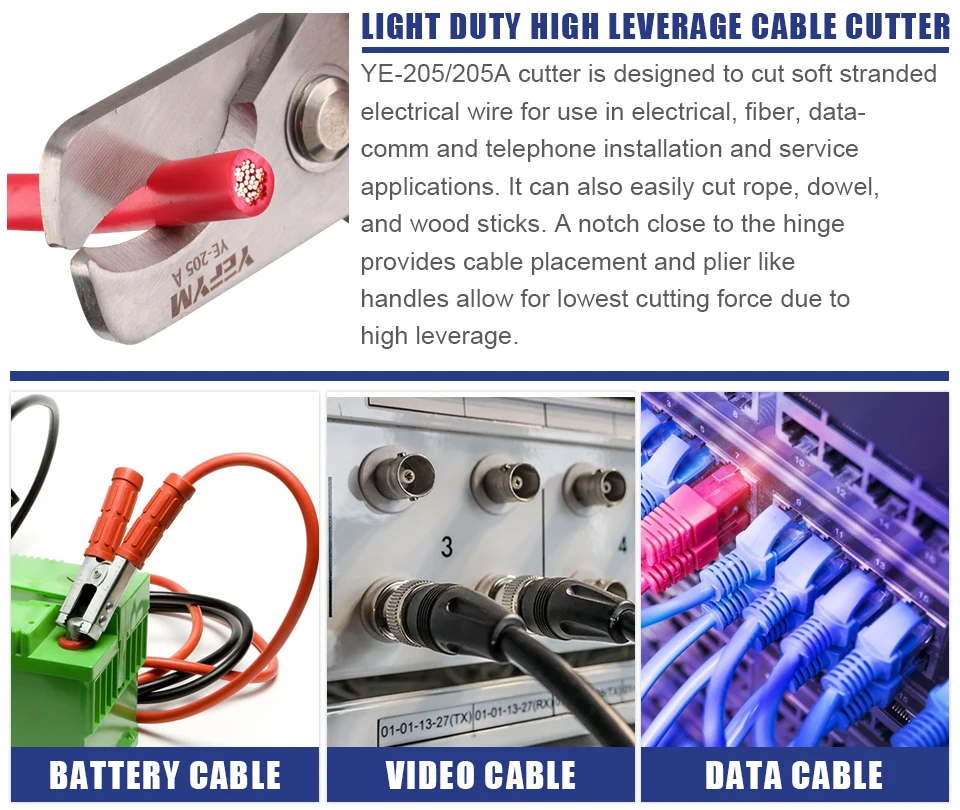 Description Picture 4 of itemYE-205/205A cable cutter stripper pliers industrial level cutter ability 24mm2/38mm2 diameter 10mm/16mm 5CR13 steel tools