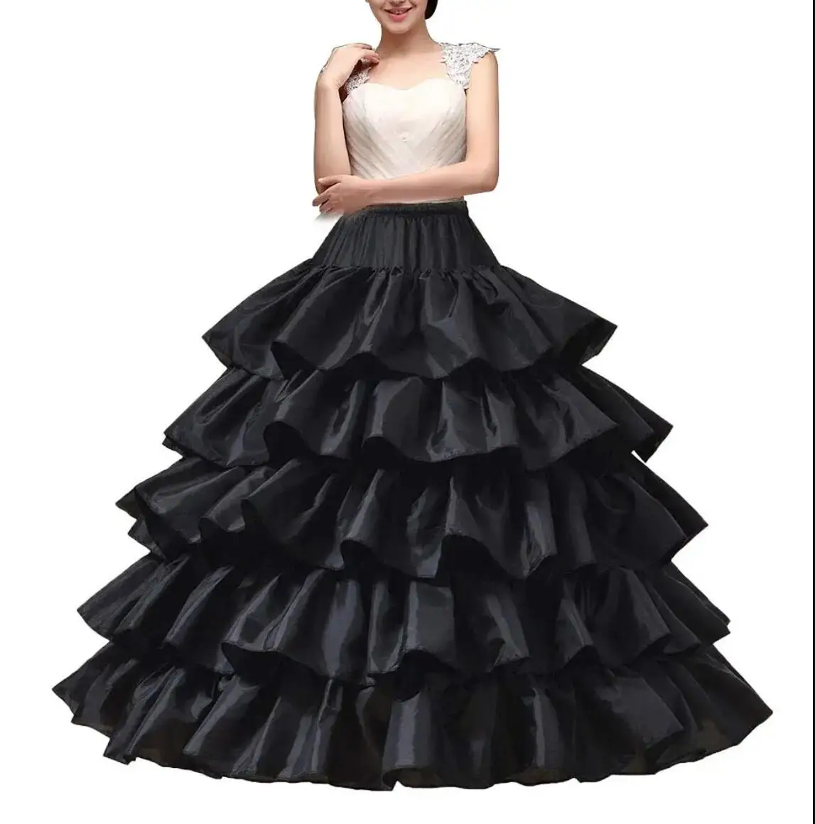Weiße, super bauschige Petticoats, halblanger Unterrock, bodenlanger Ballkleid-Unterrock für Hochzeits- und Quinceanera-Kleider – Detail 4