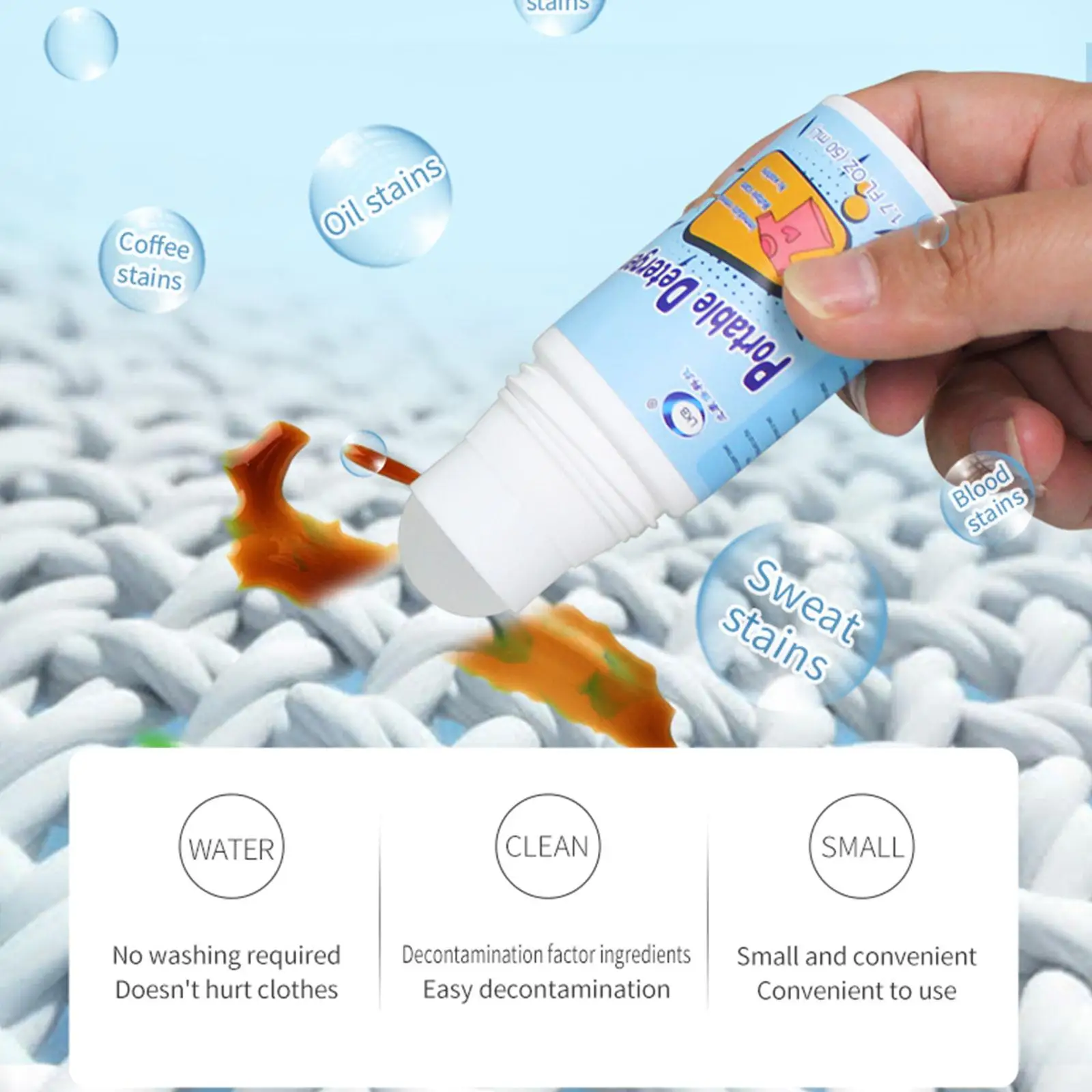 50ml Clothing Stain Removers Decontamination Ball Cleaner No-wash Detergent Magic Oil Bead Stain Coffee Rolling Removers St E9W5 stain remover spray stain removal roller