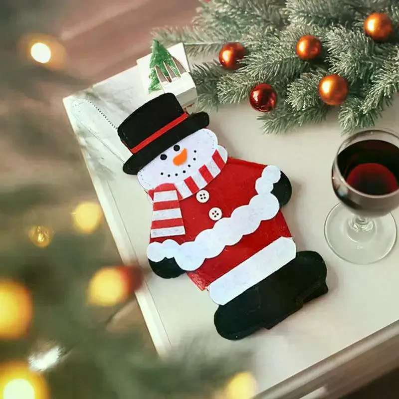 4Pcs Christmas Cutlery Holder Knife Fork Pocket Bags Santa Claus Home Dinner Ornament Decor Xmas Tableware Cover Set