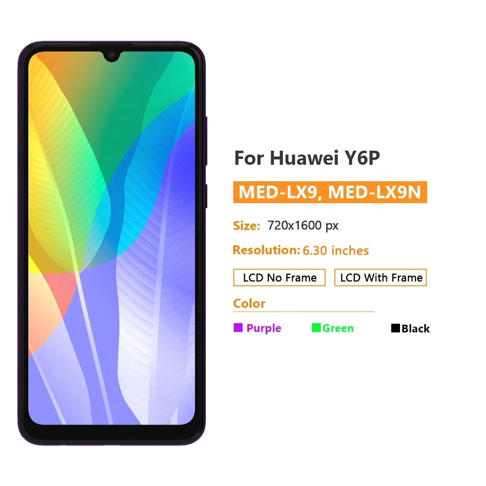 Display Huawei Y6P 2020 Display Touch Screen Cornice Per Huawei Y6P 2020 MED-LX9 LX9N - Schermo Nero Con Vetro, Ricambio Originale Display Peugeot 206 - Foto 5