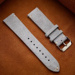Premium Genuine Leather Suede Watch Band Quick Release Strap - 22mm (Light grey)