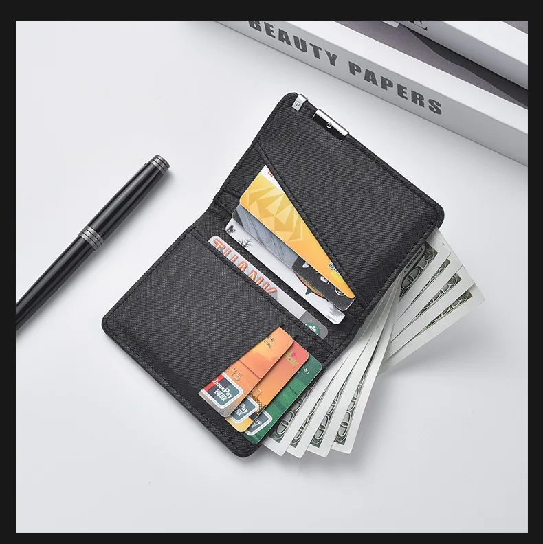 Small Slim Business-Style Wallet - Multiple Card Slots, Credit Card and Driver's License Holder, Geometric In Black Faux Leather