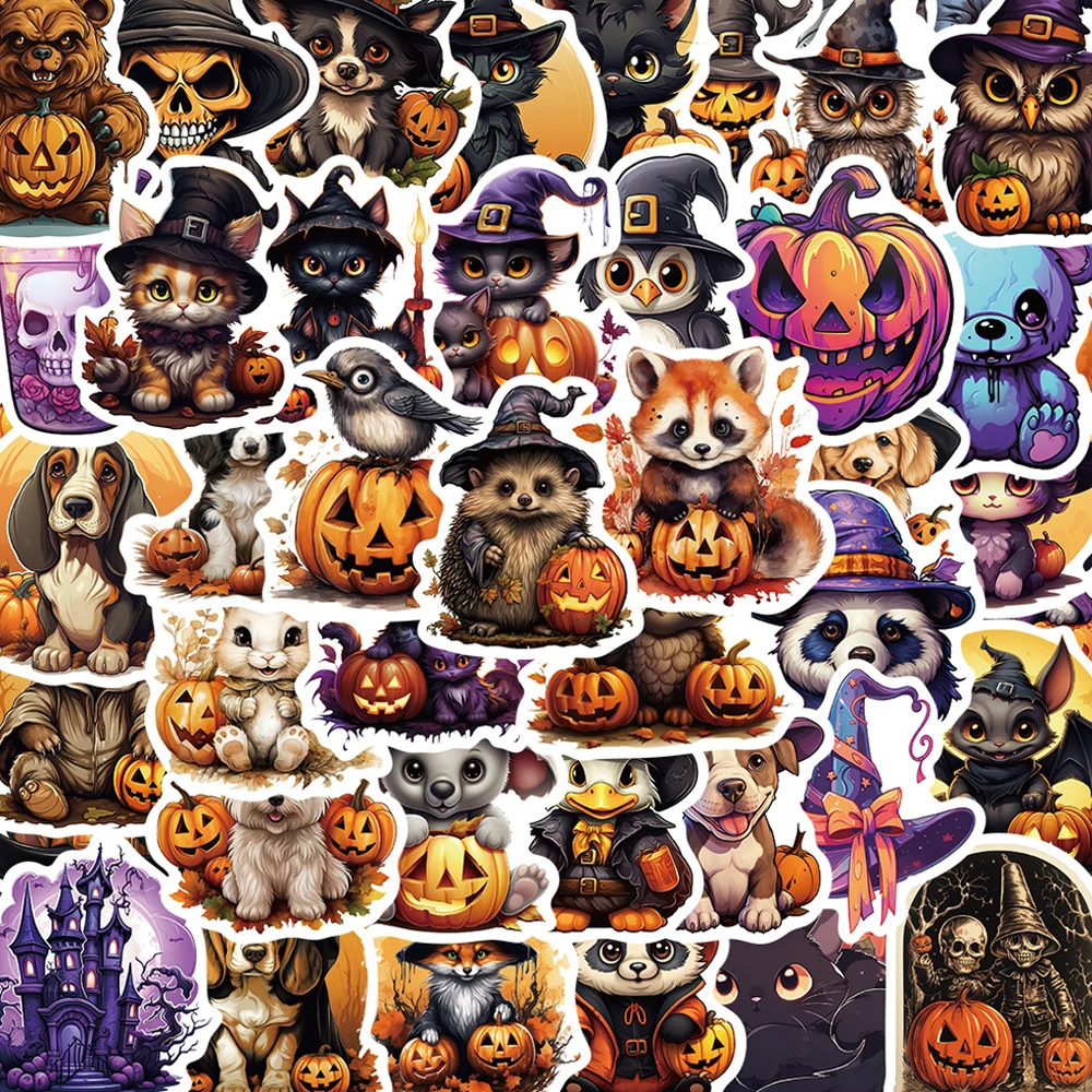 10/30/50PCS Cute Cartoon Halloween Animals Pumpkin Graffiti Waterproof Stickers LaptopSskateboard Children Holiday Gift Sticker