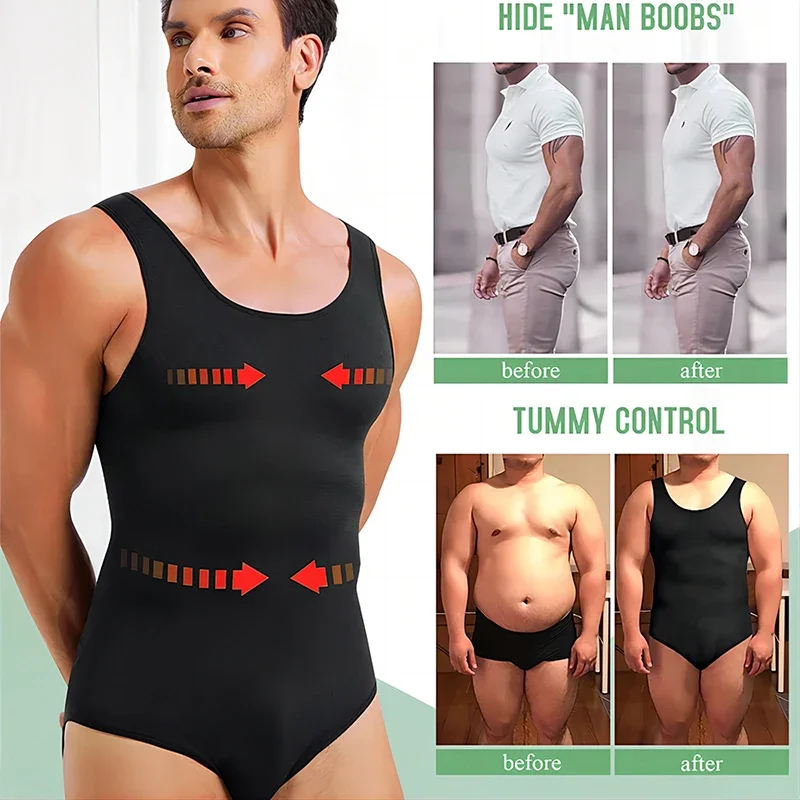 SLIMBELLE Heren Compressie Vest Afslankende Vest Elastische Mannen Body Shaper Tank Slim Shapewear Compressie Shirt Buikcontrole Taille Trainer, Wit, M