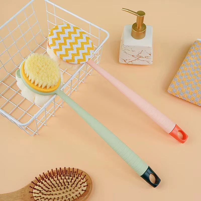 Double-Sided Soft Hair Massage Bath Brush Long Handle Back Rub Brush 2 In 1 Bath Brush With Bath Ball Double Side Scrub Brush 5