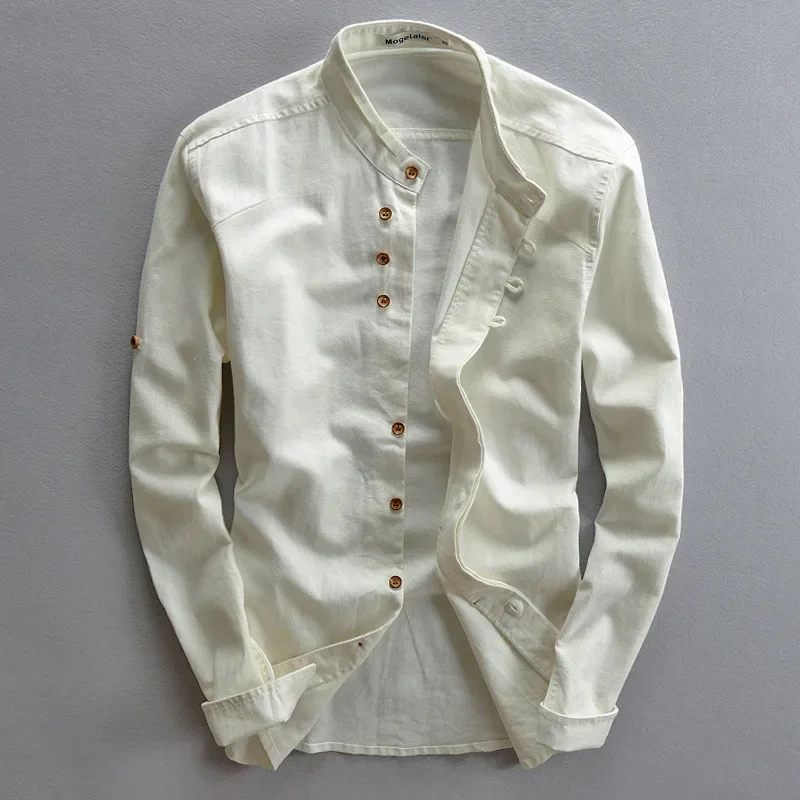 Men Cotton Linen Shirts Long Sleeve Casual Slim Mandarin Collar Business Dress cotton shirt long sleeve shirt men casual shirt