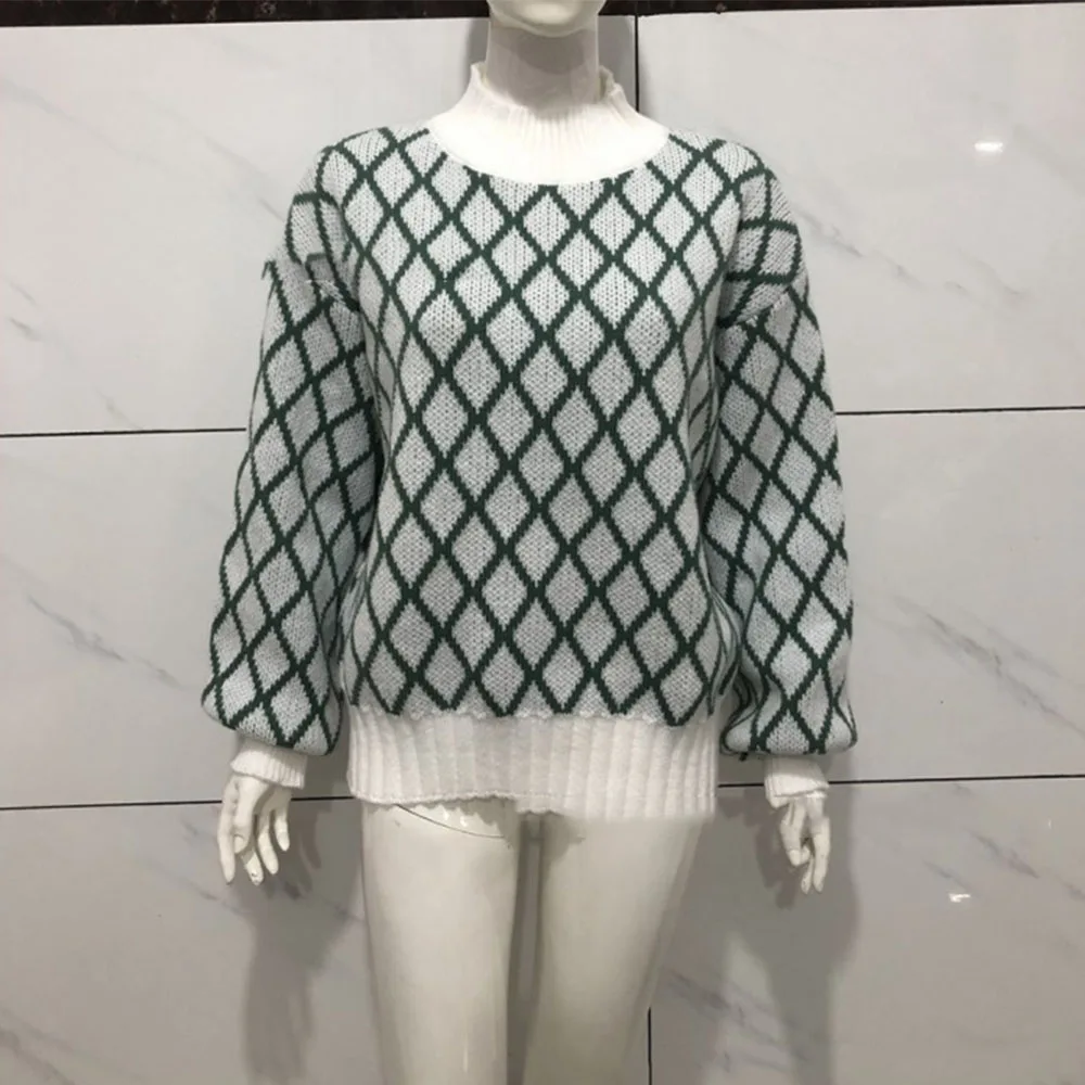 Suéter de punto a rayas para mujer, moderno, ajustado, holgado, de cuello alto, para otoño, deportivo, informal, 2025