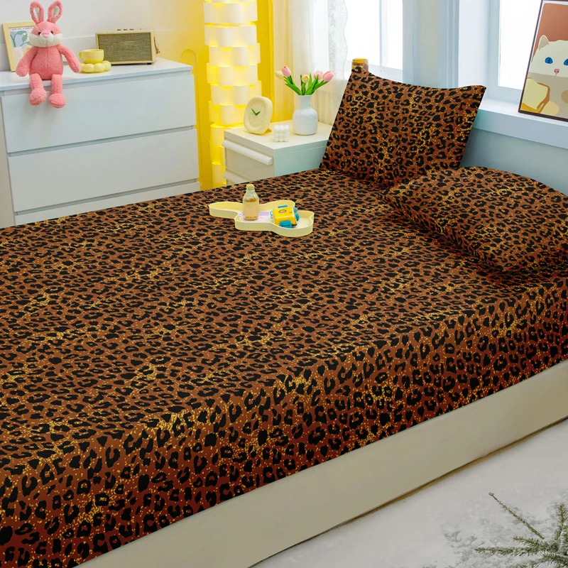 1 Simple Modern Leopard Print Printed Matte Fitted Sheet, Bedroom Printed Bed Cover, Bedding (Excluding Pillowcases) 4
