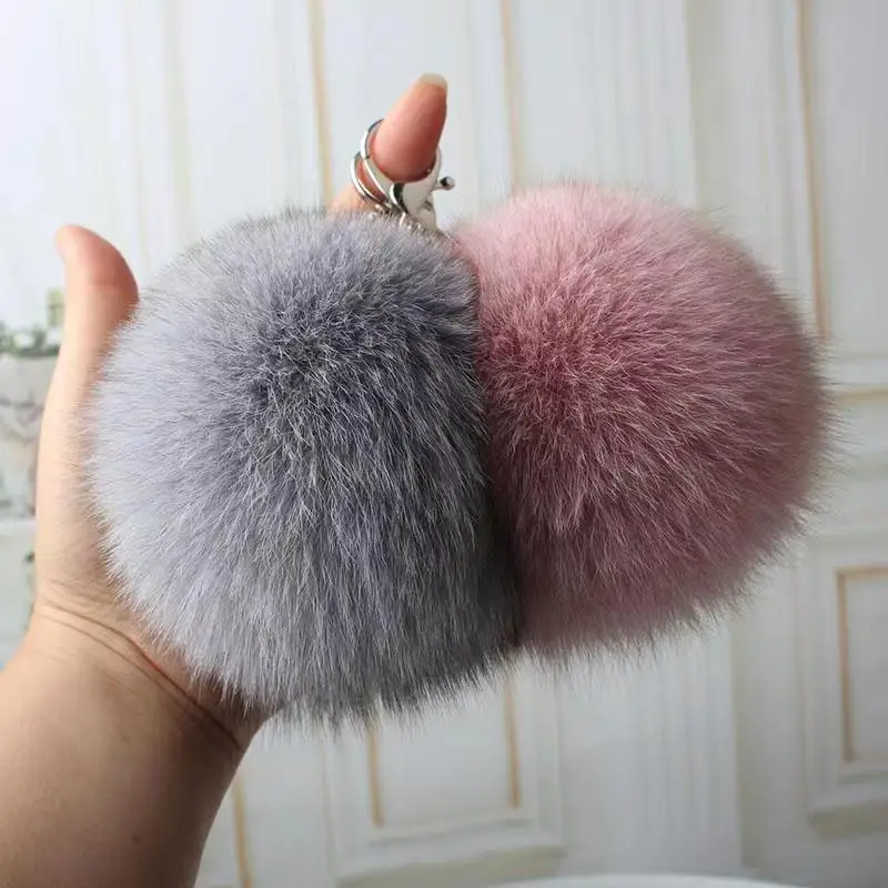 12cm/9cm 큰 크기 푹신한 진짜 여우 모피 공 PomPom  모피 키 체인 금속..