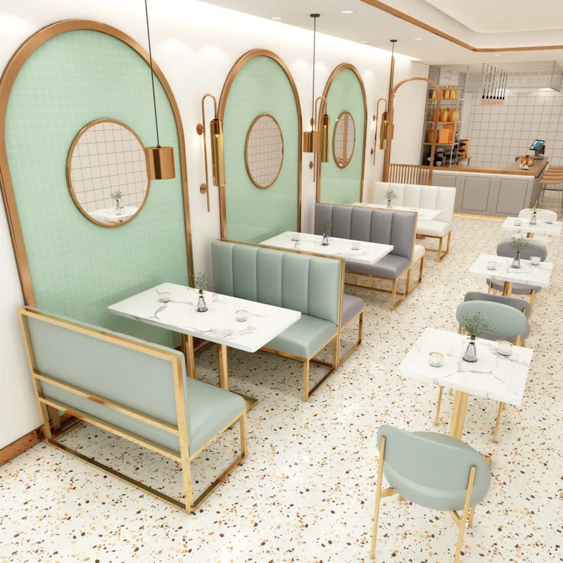 

C0116 Simple net red milk tea shop coffee shop wrought iron table and chair combination dessert cake shop wall card seat sofa