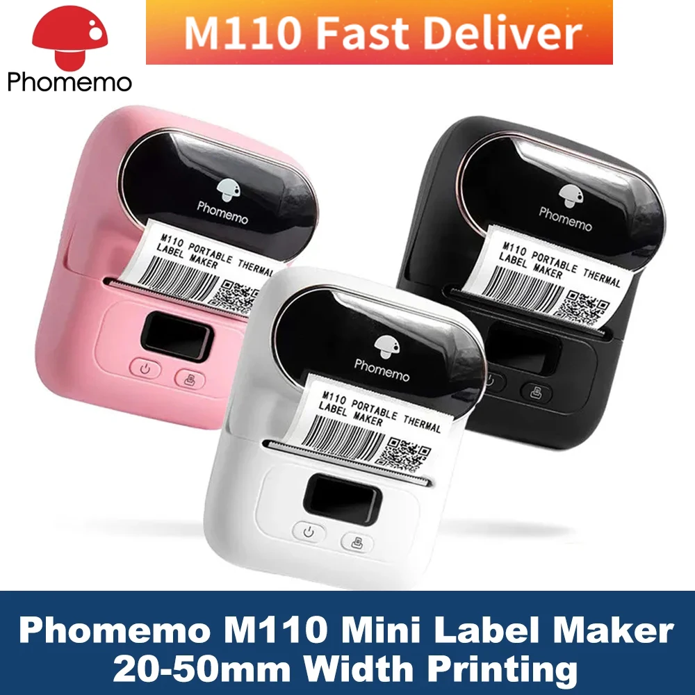 Phomemo M110 열 무선 라벨 프린터 스티커 미니 프린터 바코드 블루투스 라벨 메이커 가격표 프린터 무료 APP