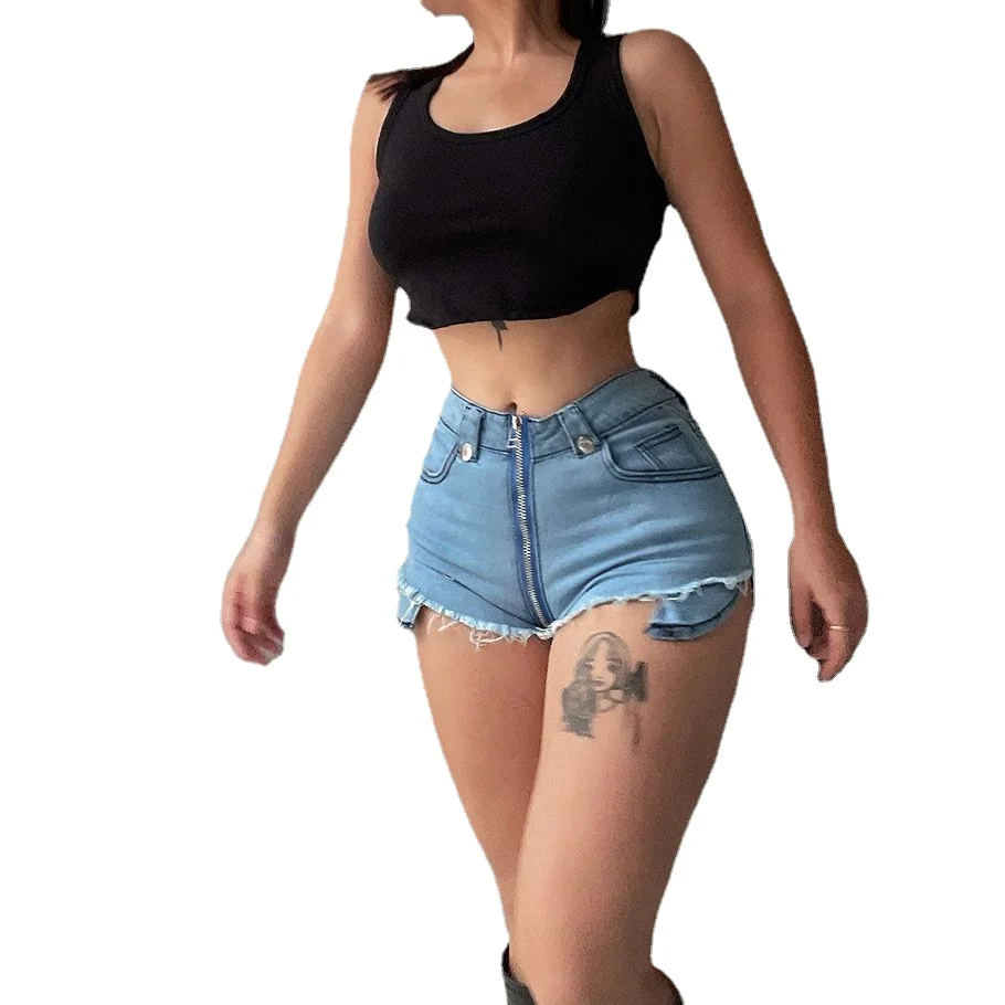 Hot Girl Open-Seat Pants Peach Hip Denim Stretch Short for women Sexy Hot Pants High Waist Zipper Denim Shorts Outdoor Sex Pants