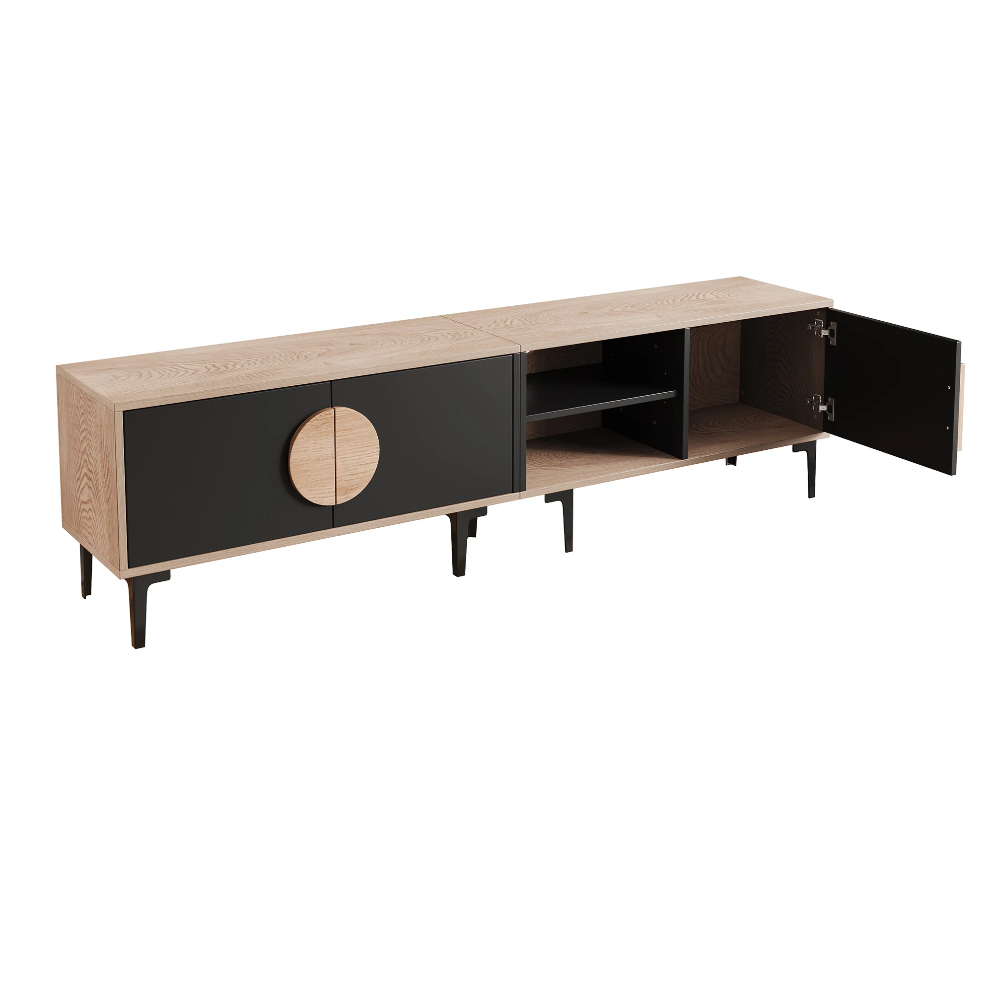 180 x 35 x 49 cm großer Lowboard-TV-Schrank, TV-Ständer für das Wohnzimmer, TV-Schrank mit 2 Schränken, TV-Tafel mit offenen Regalen – Detail 18