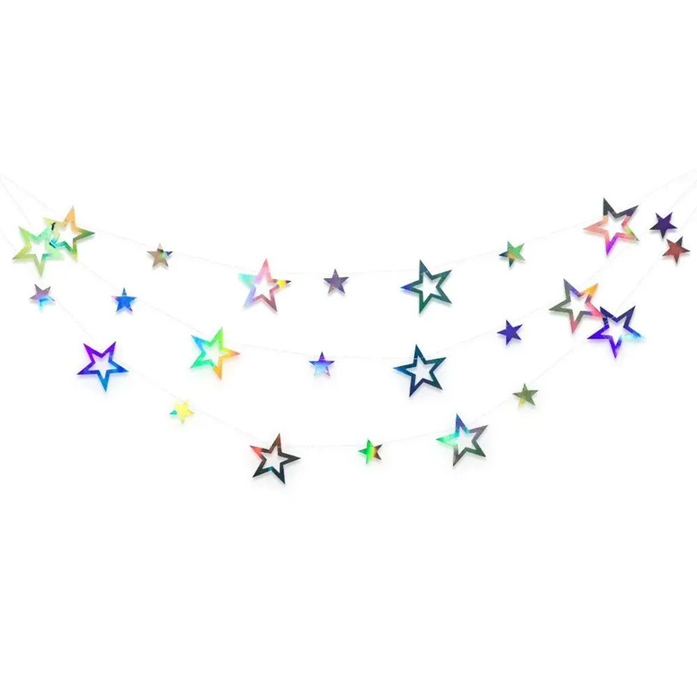 Paper Garland 3.7M 12.1ft Silver Star Room Hanging Decoration Birthday Party Adult Graduation New Year Decor