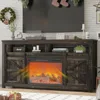58" Farmhouse TV Stand with Fireplace, Sliding Barn Door Rustic Media Console with 2 Storage Shelves, Wood Television Stand 1