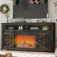 58" Farmhouse TV Stand with Fireplace, Sliding Barn Door Rustic Media Console with 2 Storage Shelves, Wood Television Stand 1