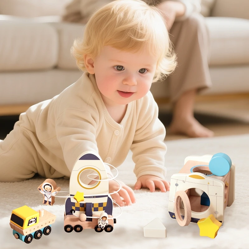 Montessori-Spielzeug für Jungen und Mädchen, exquisite Details, Ibwaae aus Holz für Baby, Weltraum, Astronaut, Raketenspielzeug, Babyparty- und Geburtstagsgeschenke – Detail 2