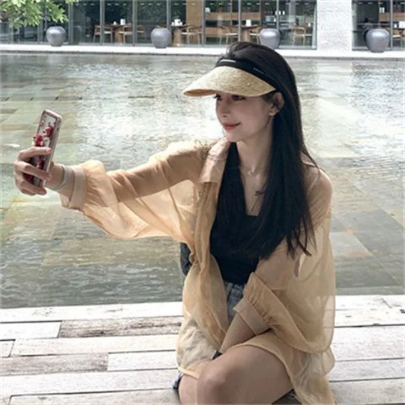 Bikini Cover Ups for Swimwear Women Sunscreen Clothing Cardigan Beach Wear Loose Semi-transparent Smock Chiffon Shirt Thin Coat