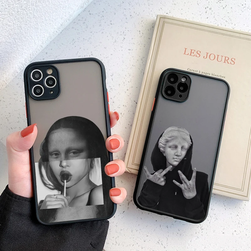 Cartoon-Kunst Ästhetische David Mona Lisa Handyhülle für iPhone 16 14 Plus 17 15 14 13 12 11 Pro Max XS X XR Stoßfeste Rückseite