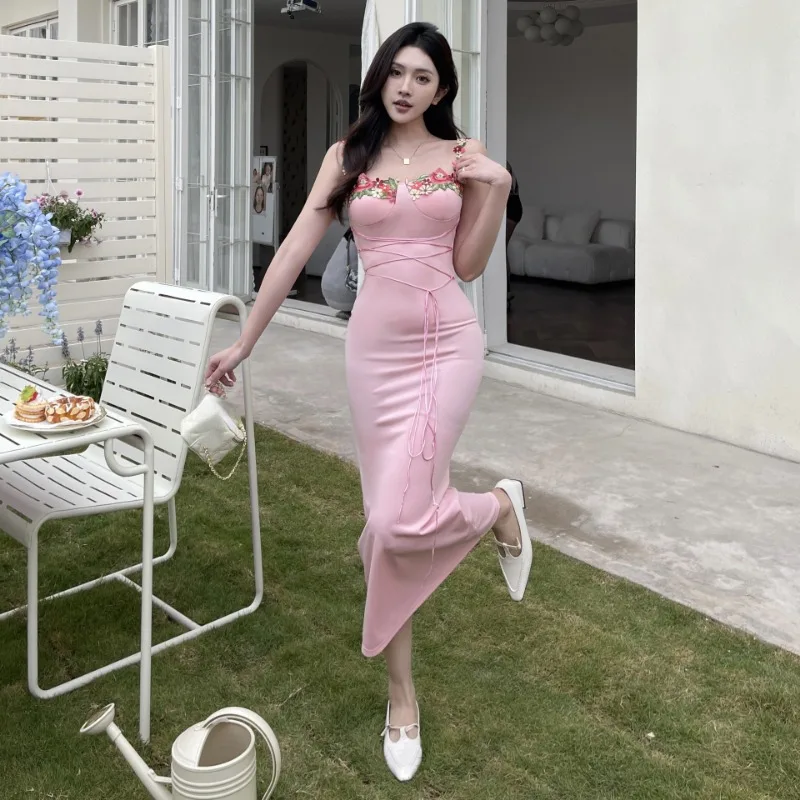 OCEANLOVE Y2k Floral Women Dresses Spring Summer Beading