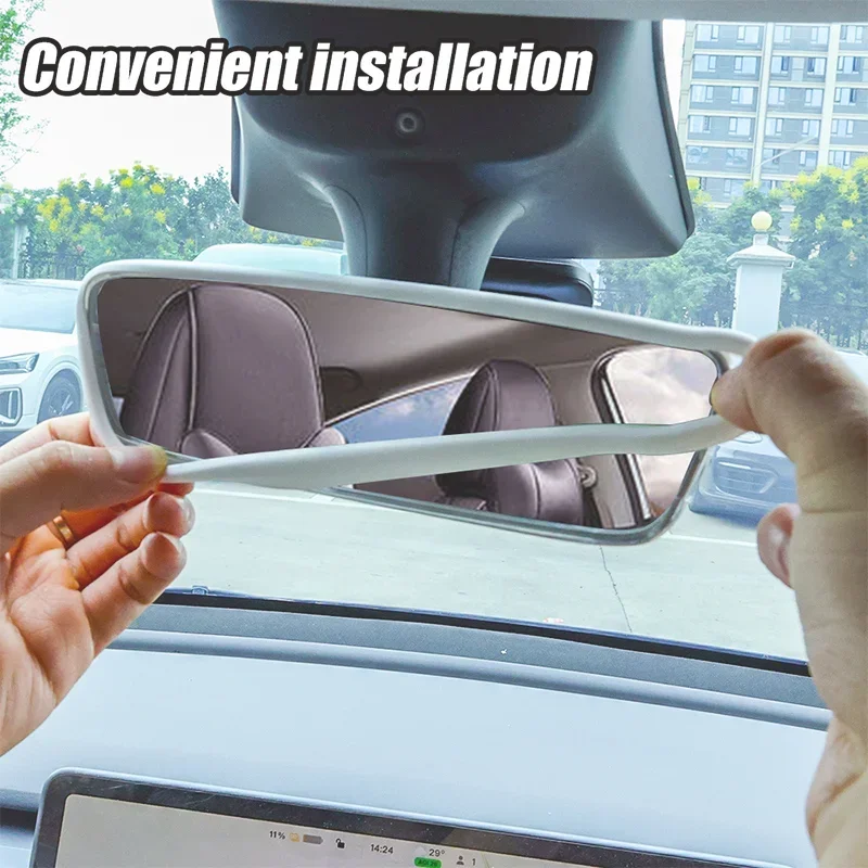 Pink Rear View Mirror Cover Frame For Tesla Model 3 & Model Y - Silicone Protection Decor, Interior Accessory