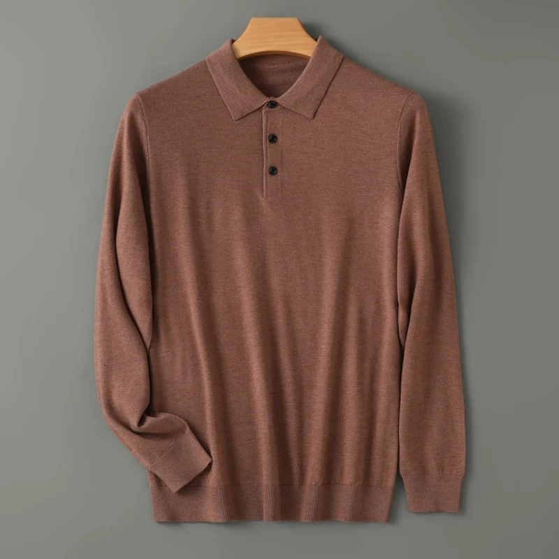 Men's Merino Wool Sweater Polo Collar Pullover Autumn Winter New Cashmere Knitwear Casual Loose Men's Shirts Tops Warm Soft 5