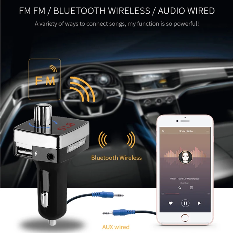 

Автомобильное зарядное устройство, Bluetooth совместимый автомобильный комплект с функцией громкой связи и обнаружением напряжения, беспроводной FM-передатчик с двойным USB-зарядным устройством