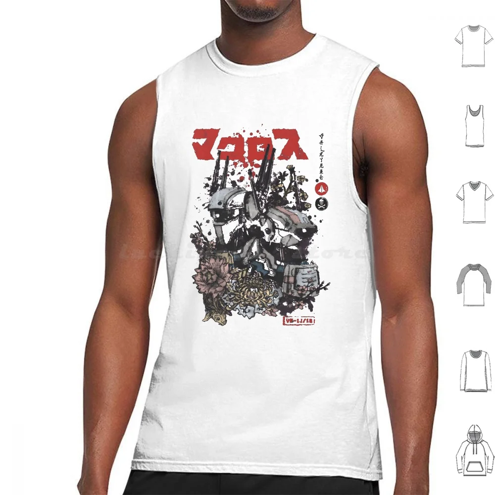 Valkyrie Mechas Ink Tank Tops Vest Senza Maniche Macross Valkyrie Robot Mecha Anime Manga Sumi E Japanese Ink Fortress