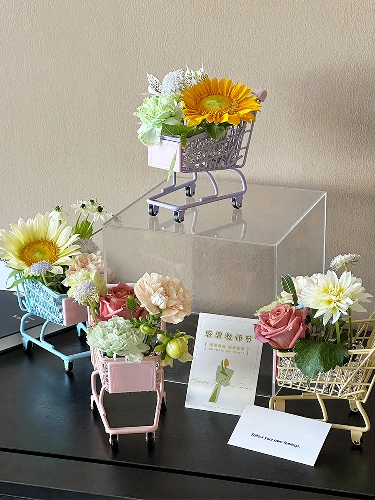 크리에이티브 미니 장바구니, 금속 꽃 바구니, 꽃 예술 포장, 장식 용품, 꽃 가게를 위한 DIY 장식
